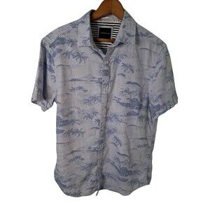 Porter & Ash Button Up Shirt Men's Medium Blue Tropical Collared Short‎ Sleeve